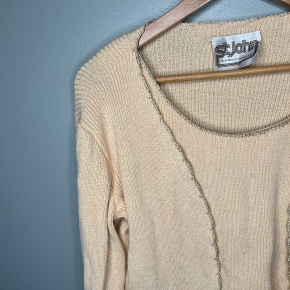 ST. JOHN Vintage 70s Santana Knit Gold Trimmed Cardigan Sweater Tank Set - Picture 8 of 15